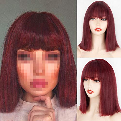 kadın peruk Saç Değiştirme peruk Uzun düz şarap kırmızı kahküllü peruk Sentetik Saç Peruk Kadınlar için peruk ile