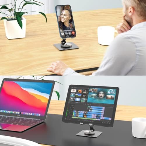 Telefon ve Tablet için PHEVOS Katlanabilir Masa Standı,360° Dönebilen Ayarlanabilir Taşınabilir Alüminyum Metal Telefon