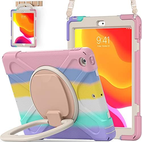 BATYUE İki iPad Kılıfı 8th / 7th Nesil (iPad 10.2 inç Kılıf 2020/2019) Çocuklar Kızlar için-Renkli Pembe + Pembe