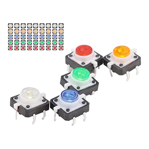 50 Adet Mini Anlık basmalı düğme anahtarı, Sıfırlanabilir led ışık Düğmesi Anahtarı, Dokunsal Anahtar Düğmesi 5 Renk