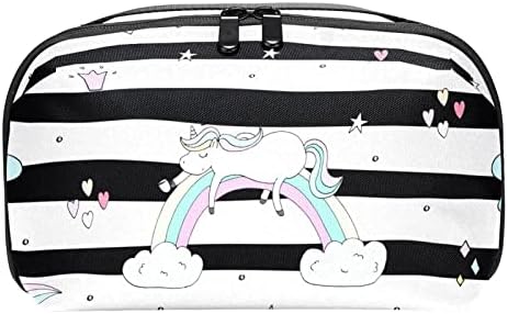 Taşıma çantası Seyahat kılıf çanta USB kablo düzenleyici Cep Aksesuar Fermuar Cüzdan, Unicorn Çizgili Gökkuşağı Karikatür