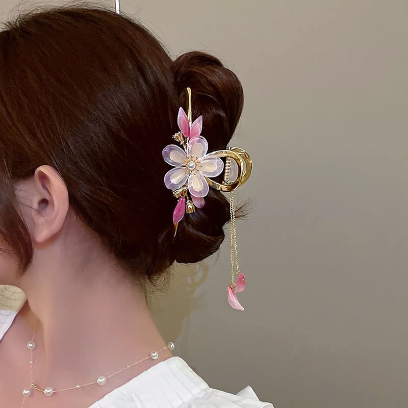 Retro Çiçek Püskül Yengeç saç tokası Hanfu Tarzı saç aksesuarları Ponytailtail Pençe Klip Kadın saç tokası Şapkalar
