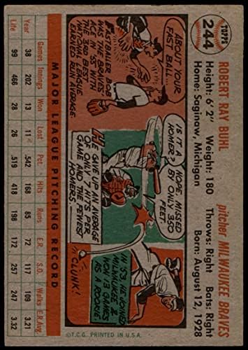 1956 Topps 244 Bob Buhl Milwaukee Braves (Beyzbol Kartı) VG / ESKİ Braves
