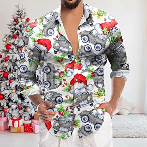 XXBR Noel Erkek Casual Buttondown Gömlek Uzun Kollu Yakalı Boyun Yenilik Gömlek Komik Noel Noel Baba baskı t-shirt
