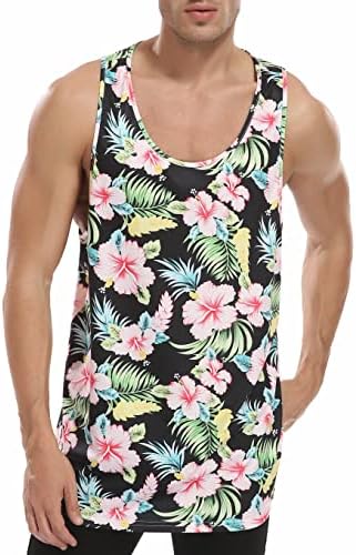 Erkekler Çiçek Yaz Tankı Üstleri Hawaii Casual Tops Gevşek Fit Yenilik Kolsuz T-Shirt