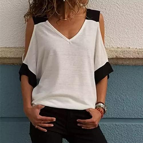 MIASHUI dantel üstler Kadınlar için Artı Boyutu Rahat Kontrast Renk Kapalı Omuz V Boyun Kısa Kollu T Shirt Kadın V
