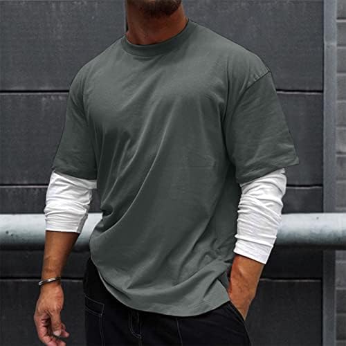 JEKE-DG Sahte Çift Katmanlı Bluzlar Uzun Kollu Gömlek T-Shirt Crewneck Harajuku Artı Boyutu Üstleri Hip Hop Shacket