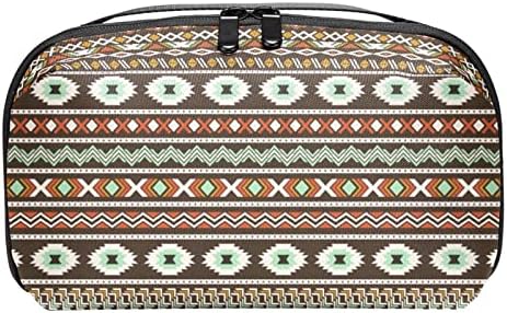 Taşıma çantası Seyahat kılıf çanta USB kablo düzenleyici Cep Aksesuar Fermuar Cüzdan, Hint Tribal Baskı Çizgili Vintage