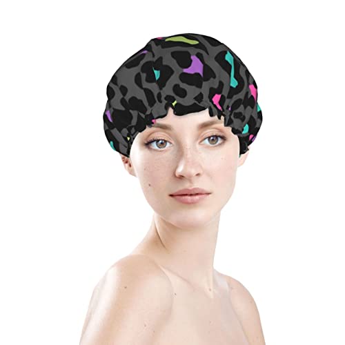 Kadınlar Kullanımlık Streç Hem Saç Şapka Popüler Leopar Gri Etkisi Çift Katmanlar Su Geçirmez Duş Başlığı banyo bonesi