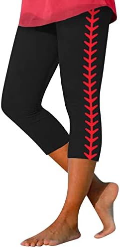 Capri Tayt Kadınlar için Egzersiz Beyzbol Baskılı Yüksek Belli İnce kalem pantolon Spor Yoga cepli pantolon Kadınlar