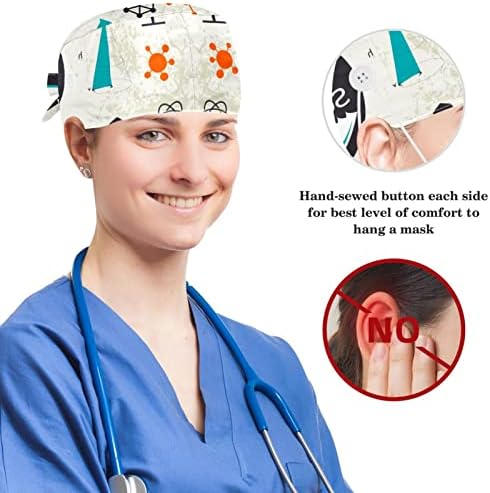 Cerrahi Kap Kabarık Kapaklar Çalışma Kapağı Düğmeler ve Yay ile Saç Scrunchie Kadınlar için, Uzun Saç, Gökkuşağı Kalp