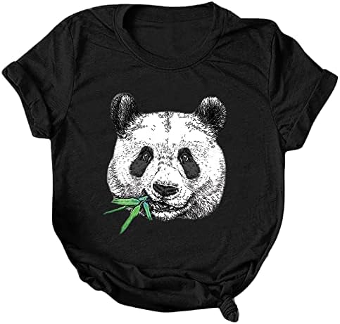 JIOEEH Bluzlar Kadınlar için Şık Rahat, Panda Baskı Kısa Kollu Crewneck Tops Büyük Boy Düzenli Fit Temel Tees