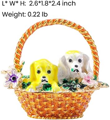 Sepet Figürlü İngbear Sarı Köpek Menteşeli Biblo Kutuları, Anneler Günü için Benzersiz Hediye, El Yapımı Emaye Mücevher