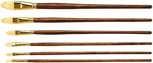 Boya fırçası 6 adet / takım Kıl Domuz Saç Boya Fırçası Ahşap Saplı Sanatçı Yağlı Boya Fırçası Akrilik Çizim Fırçaları