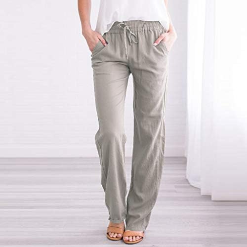 Keten Pantolon Kadınlar için 2023 Yaz Rahat Elastik Bel Pantolon kadın Pamuk Keten Pantolon Geniş Bacak Yoga Pantolon
