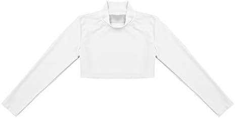 ACSUSS Çocuk Kız Kırpma Üstleri Uzun Kollu Saf T-Shirt Balıkçı Yaka Gömlek Temelleri Bale Jimnastik Giyim Giysi