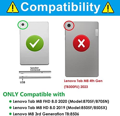 DETUOSI Silikon Kılıf ile Uyumlu Lenovo Tab M8 FHD 2020 TB-8705F/N, Tab M8 HD 2019 TB-8505F / X Kayış ve Stylus Kalem