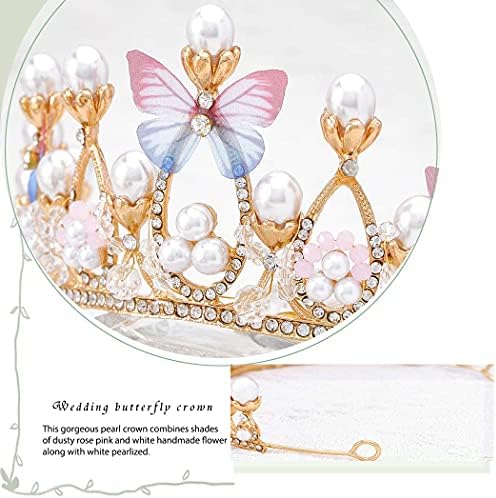 Campsıs Prenses Kristal Tiara Taç Pembe Rhinestone İnci Taçlar Bling Kelebek Tiaras Gelin Düğün Doğum Günü Partisi