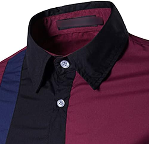 DGKaxıyaHM erkek Dikiş İnce Yaka Gömlek Hafif İş Uzun Kollu Ekleme Gömlek Rahat Fit Renk Blok Elbise Bluz