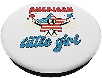 Amerikan Küçük Kız Harika Retro Yıldız ABD Bayrağı 4 Temmuz PopSockets Değiştirilebilir PopGrip