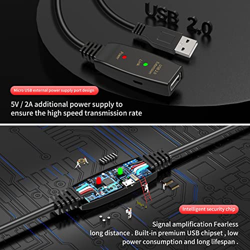 GOSYSONG USB Uzatma Kablosu 100ft, USB 2.0 Uzatma Kablosu,Tip A Erkek A Dişi Tekrarlayıcı USB Kablosu,Flash Sürücü