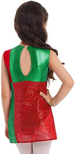 Fldy Çocuk Kız Noel Dans kostümleri Noel Santa Elf süslü elbise Up Parlak Sequins Dans Tutu Elbise Leotard