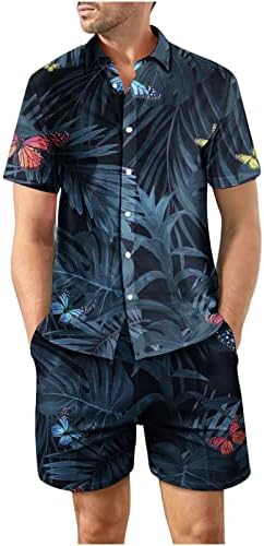 RbCulf Hawaii Plaj Seti Erkek Çiçek Gömlek Üstleri Şort 2 ADET Takım Elbise Tatil günlük giysi Kısa Kollu Yaka Bluz