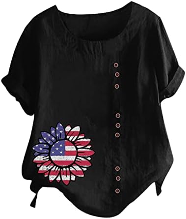 Vatansever Gömlek Kadınlar için ABD Bayrağı T Shirt Casual Yaz Üstleri Kısa Kollu Tee Gömlek Yıldız Çizgili Rahat