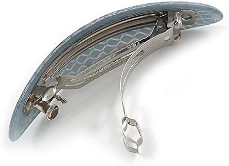 Avalaya Gri Yılan Baskı Akrilik Oval Barrette/Gümüş Tonda Saç Tokası-90mm Uzunluğunda