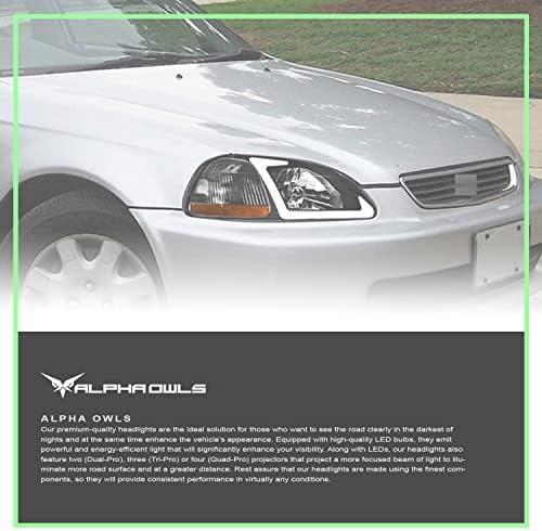Alfa Baykuşlar 8711972 Beyaz LED Işıklı Kristal Farlar-Siyah Kehribar 1996-1998 Honda Civic'e Uyar