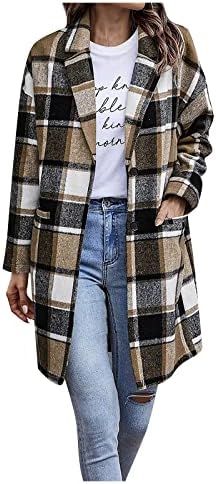JJHAEVDY kadın Casual Yaka Düğme Aşağı Uzun Ekose Gömlek Ceket Ekose Ceket Ceket