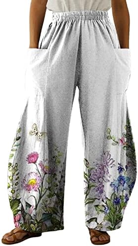 ETHKIA Bayan Kargo Pantolon kadın Çiçek Baskı Büyük Boy Streetwear Retro Yüksek Belli harem pantolon Kızlar Beachwear