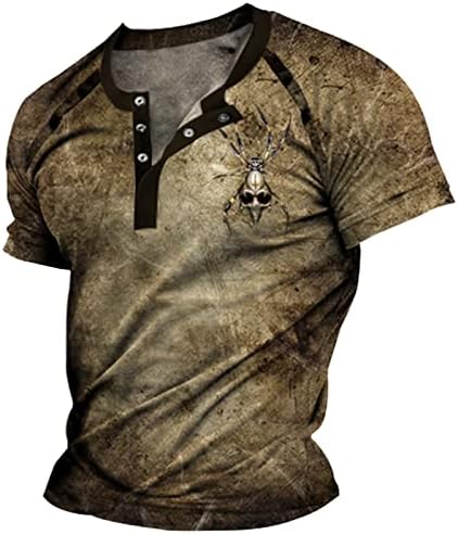 Yaz erkek t-shirtleri Erkek Düğme Kısa Kollu Renkli T Shirt Hayvan Desen Tribal Üst Egzersiz Gömlek