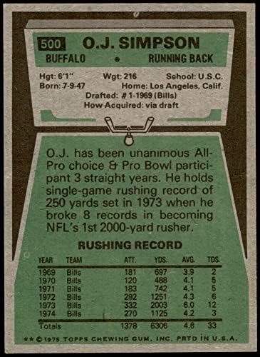 1975 Topps 500 O. J. Simpson Buffalo Faturaları (Futbol Kartı) VG/ESKİ + Faturalar