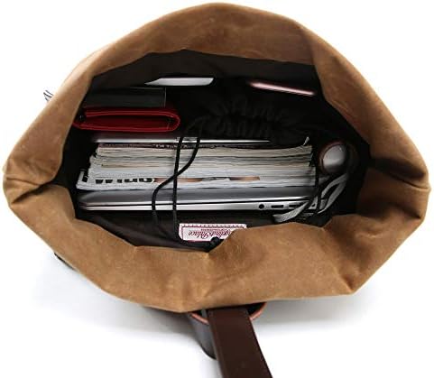 Angelina'nın Saray Laptop Sırt Çantası Mumlu Tuval ve Deri İş Çantası Su Geçirmez Bookbag Seyahat Sırt Çantası (Boz