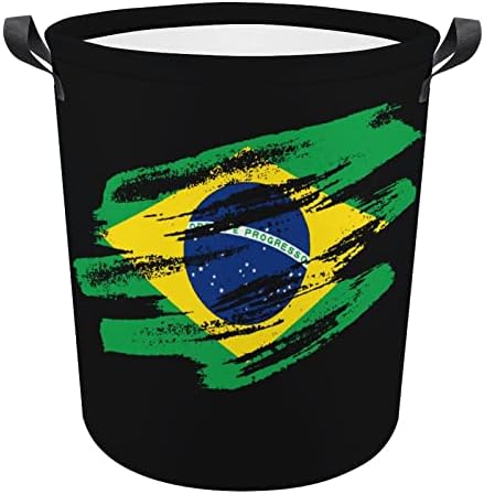 Vintage Brezilya Bayrağı çamaşır kollu sepet Yuvarlak Katlanabilir çamaşır sepeti Depolama Sepeti Yatak Odası Banyo