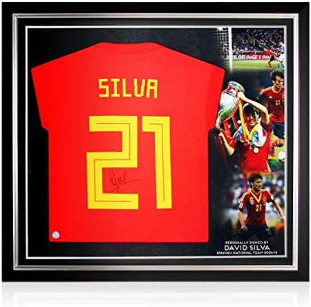 David Silva, ispanya 2018-19 Futbol Formasını imzaladı. Premium Çerçeve / İmzalı Spor Hatıraları
