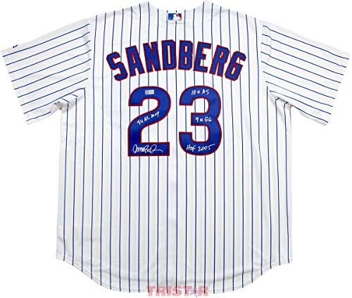 Ryne Sandberg, NL MVP, HOF, GG Yazılı İmzalı Chicago Cubs Formasını TRİSTAR COA OLARAK İmzaladı