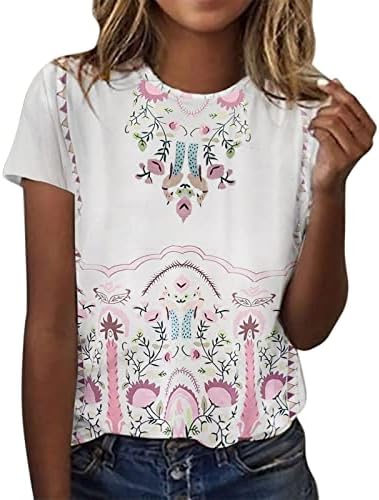 Bayan Artı Boyutu Üstleri Fırfır Boyun Gevşek Çiçek Baskı Üst T-Shirt Artı Boyutu Kısa Kollu Bluzlar Kadın Şerit Gömlek