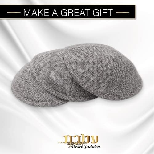 Ateret Judaica Erkekler için 3 Keten Gri Kippah Paketi Erkek ve Çocuk Boyutu 15 CM, İsrail'den Yamaka Şapka-Kippot