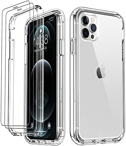 DorisMax iPhone 12 Pro Max Kılıf, [2 x Cam Ekran Koruyucu], Kristal Berraklığında TPU Kapak + Sert PC Tampon, Apple