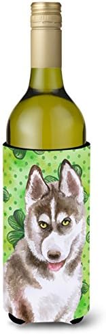 Caroline's Treasures BB9870LİTERK Siberian Husky Gri St Patrick's Şarap Şişesi Tutucu, Yeşil, Şişe Soğutucu Kılıf