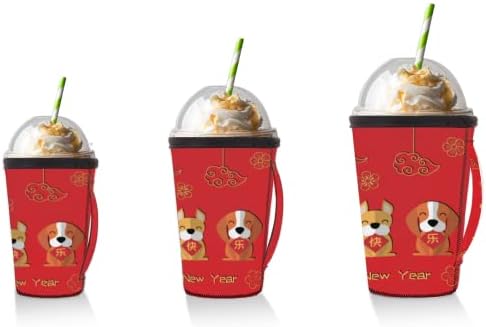 Çin Yeni Yılı Hayvan Köpek Kullanımlık Buzlu Kahve Kollu Kolu Neopren kupa kılıfı Soda, Latte, Çay, İçecekler, Bira