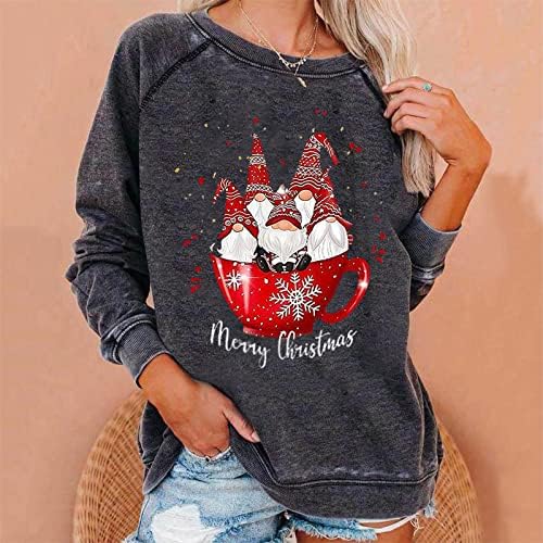 FlekmanArt Kadınlar Çirkin Noel Uzun Kollu sıfır yaka bluzlar 3D Baskılı Tişörtü Çirkin Noel Kazak Gevşek Kazak Casual