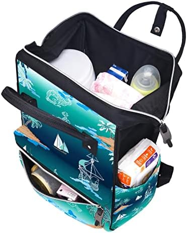 Yeşil Suluboya Ada Gemi Balık Ağacı bebek bezi çantası Sırt Çantası Bebek Bezi Değiştirme Çantaları Çok Fonksiyonlu