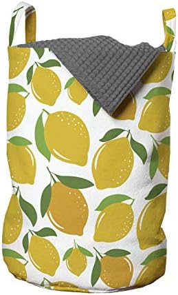 Ambesonne Limon Çamaşır Torbası, Ritmik Renkli Enerjik Narenciye Çizgi Film Baskısı, Çamaşırhaneler için Kulplu İpli
