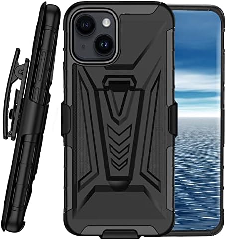 CCSmall Döndür Kemer Klip için iPhone 14 Kılıf, askeri Sınıf Ağır Tam Vücut Koruyucu Dahili Kickstand Kuburluklar