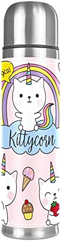 Paslanmaz Çelik Vakum Yalıtımlı Kupa, sevimli Kediler Kittycorn Unicorn Baskı Termos Su Şişesi Sıcak ve Soğuk İçecekler