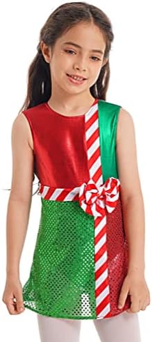 dPoıs Çocuk Kız Noel Sequins Dans Elbise Kostüm Santa Elf Kıyafet Şekil Buz Pateni Elbiseler Giyim