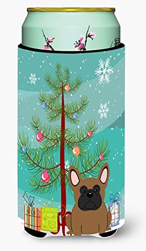 Caroline's Treasures BB4138TBC Merry Christmas Ağacı Fransız Bulldog Kahverengi Uzun Boy Hugger, Can Soğutucu Kol